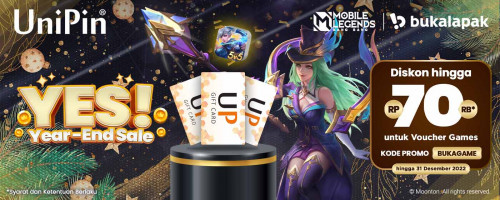 Promo Diskon hingga Rp 70.000 UniPin Voucher di YES (Year End Sale) Bukalapak Desember 2022